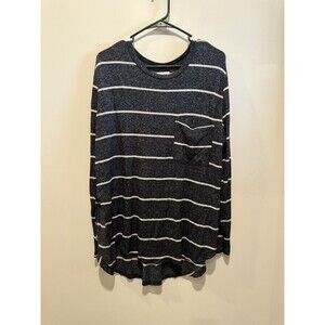 Mudpie Gray and White Striped Sweater M